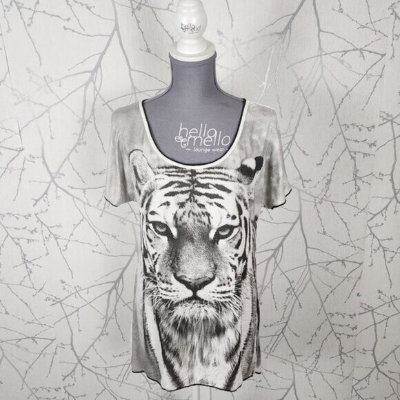 Vanilla Sugar Tiger Face Print Stretch Jersey Scoop Neck Tee - Picture 1 of 5